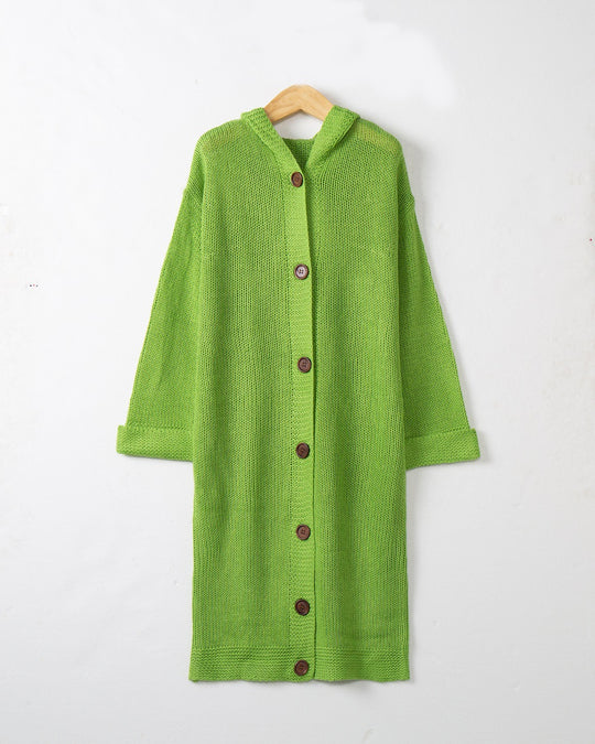 Damen Kapuzen-Longcardigan aus mitteldickem Rippstrick mit durchgehender Knopfleiste und lockerem Oversize-Schnitt Shop Nory