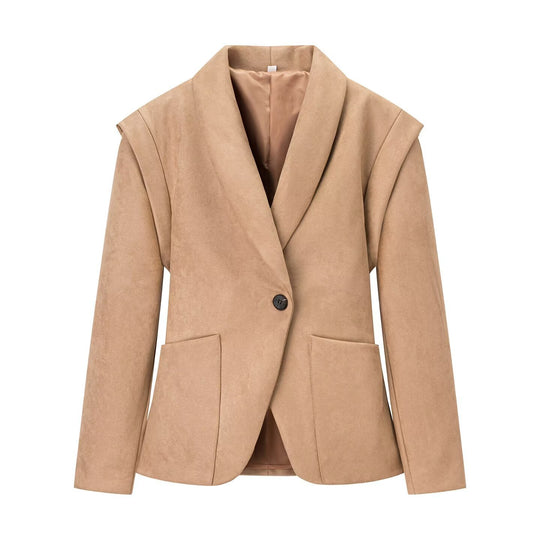 Damen Oversize-Veloursblazer mit Schalkragen, Ein-Knopf‑Verschluss und aufgesetzten Taschen Shop Nory