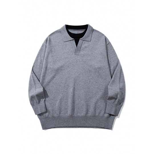 Unisex Oversize-Feinstrickpullover mit offenem Henley-Ausschnitt und kontrastiertem Innenkragen Shop Nory