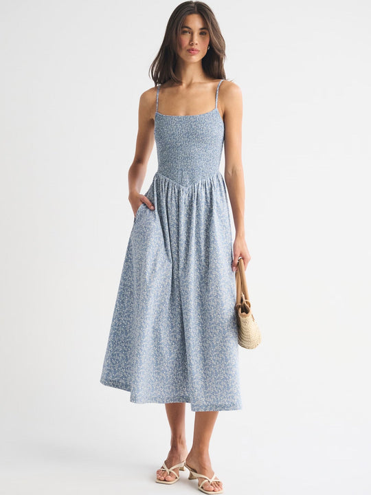 Damen Maxikleid mit floralem Design und elastischem Bund