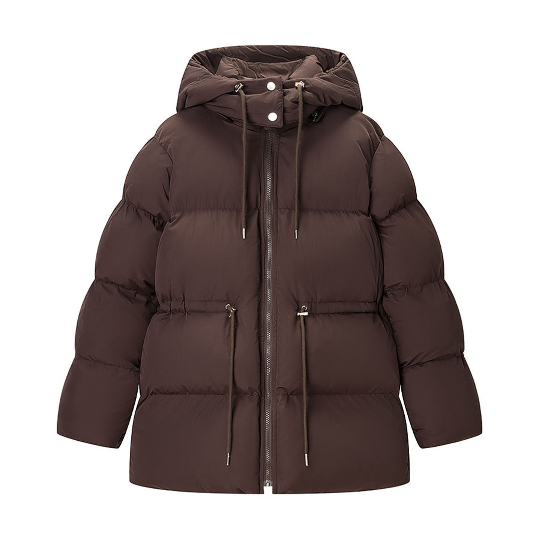 Damen Wattierte Pufferjacke mit Kapuze, taillierbarem Kordelzug und Zwei-Wege-Reißverschluss Shop Nory