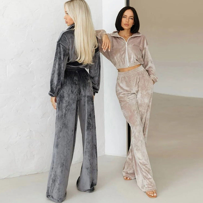 Damen Samt-Loungewear-Set mit kurzem Reißverschluss und geraffter Taillenpartie Shop Nory