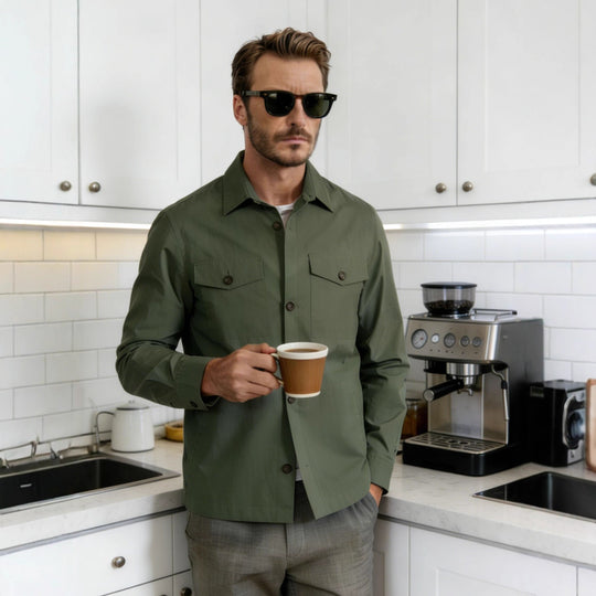 Herren Overshirt-Hemdjacke mit Pattentaschen und klassischem Hemdkragen Shop Nory