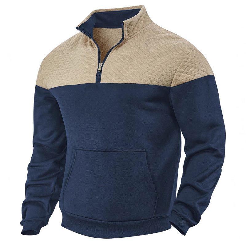 Herren nan gestepptes Sweatshirt mit Stehkragen, Halbreißverschluss und Kängurutasche Shop Nory