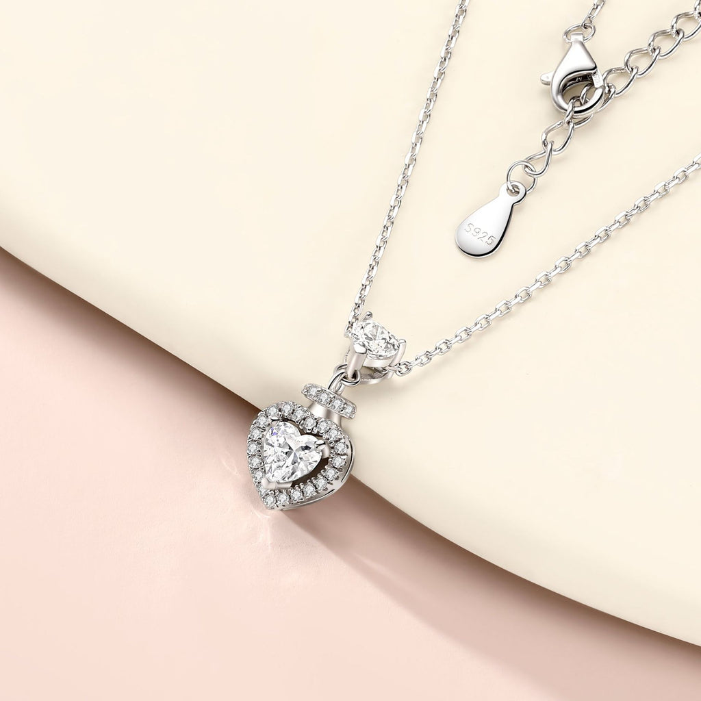 Damen herzförmiger Anhänger mit Zirkonia und eleganter Kettenstruktur Shop Nory