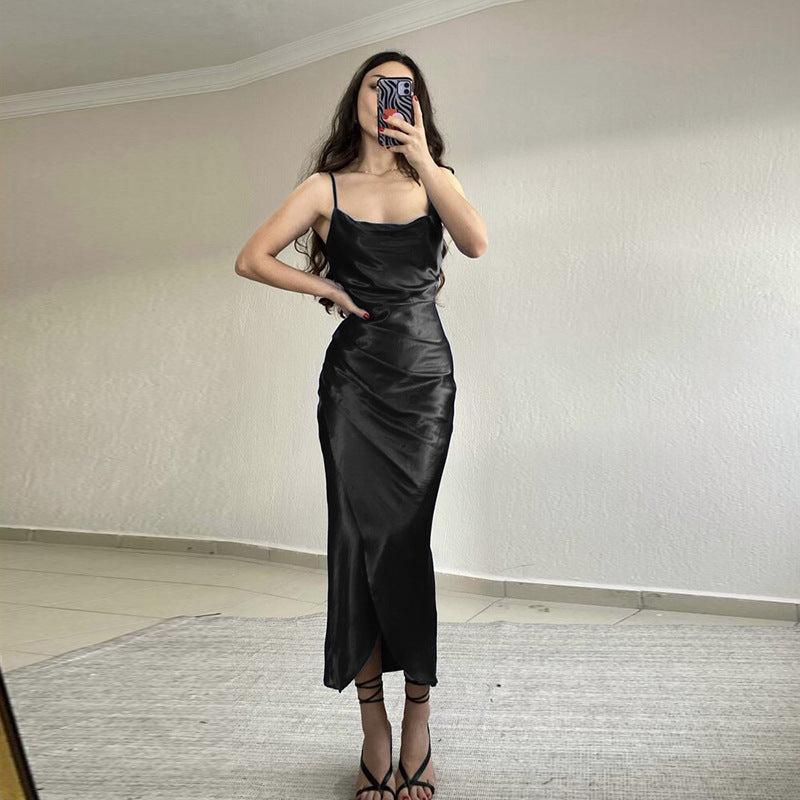 Damen elegante Abendrobe mit Drapierung und seitlichem Schlitz