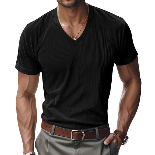 Herren modernes V-Ausschnitt T-Shirt mit strukturierter Oberfläche