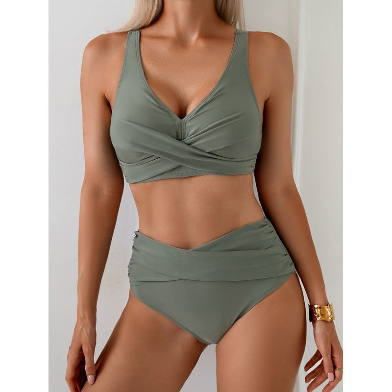 Damen Hochtailliertes Bikini-Set mit gerafftem Oberteil und verstärktem Bund ShopNory