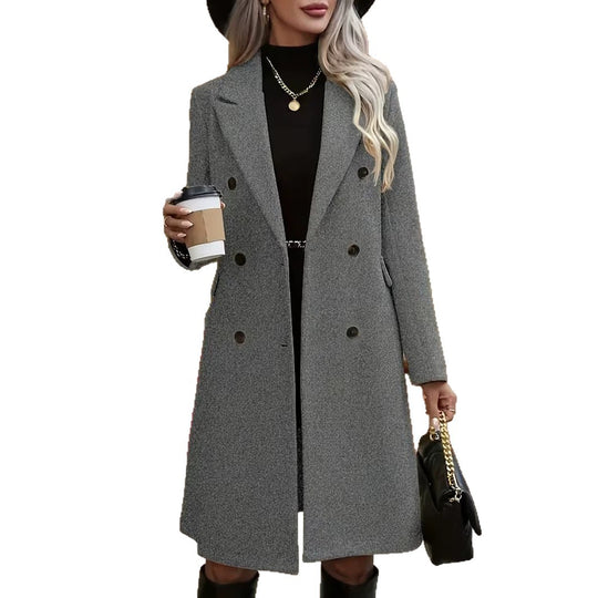 Damen Eleganter doppelt-knöpfiger Wollmantel