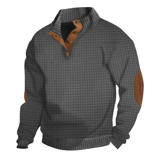 Herren Strukturierter Pullover mit Halbknopf-Leiste und Ellbogenpatches Shop Nory