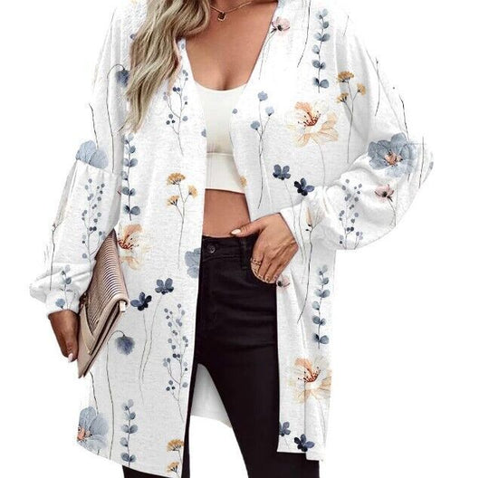 Damen Leichter Offener Longcardigan mit Federmotiv und Oversize-Ärmeln Shop Nory