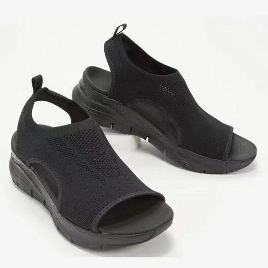 Damen Strick-Sandalen mit Plateau, elastischem Schaft und Fersenriemen Shop Nory