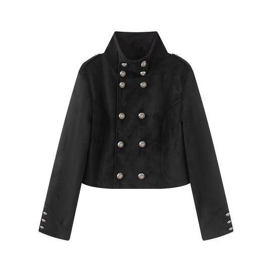 Damen Kurze uniforminspirierte Jacke mit hohem Stehkragen, Doppelknopfreihe und Ziermanschetten Shop Nory
