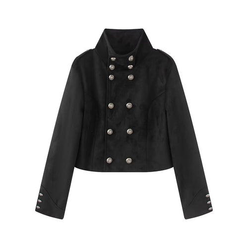 Damen Kurze uniforminspirierte Jacke mit hohem Stehkragen, Doppelknopfreihe und Ziermanschetten Shop Nory