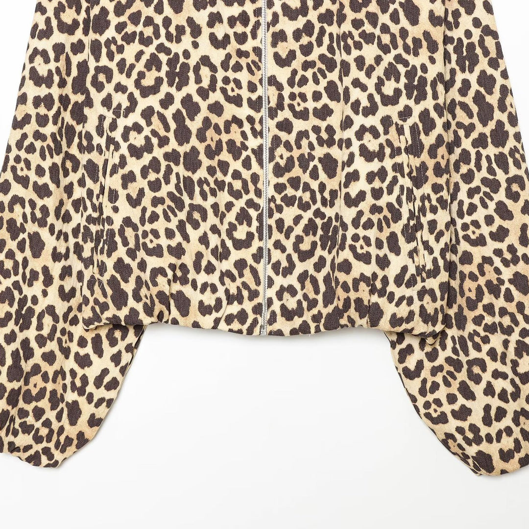Damen Cropped Bomberjacke im Oversize‑Schnitt mit durchgehendem Reißverschluss und Leopardenmuster Shop Nory