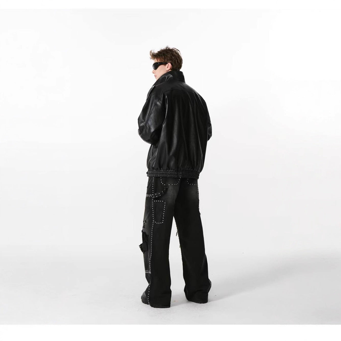 Damen Kunstlederjacke mit hohem Kragen und lässigem Schnitt