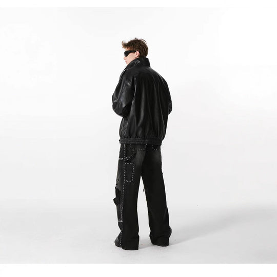 Damen Kunstlederjacke mit hohem Kragen und lässigem Schnitt