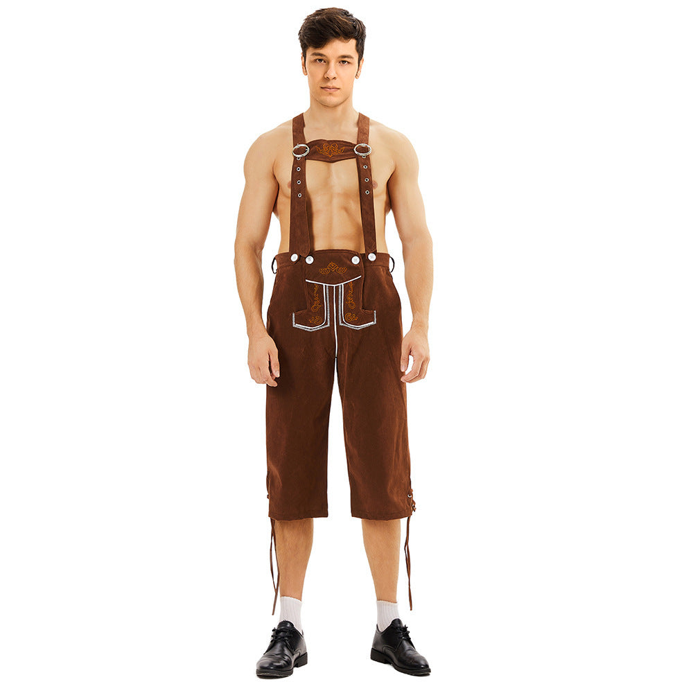 Herren nan knielange Wildlederimitat Lederhose mit detaillierter Stickerei Shop Nory