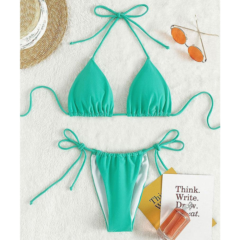 Damen Triangel-Bikini mit verstellbaren Schnürdetails und elastischem Bund Shopnory