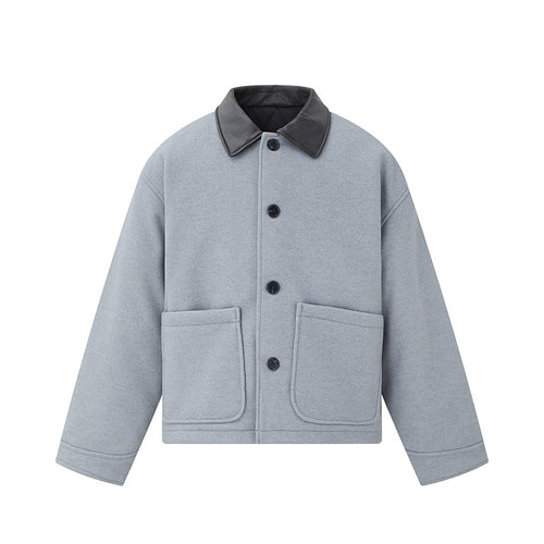 Unisex Kurzblouson im minimalistischen Workwear‑Look aus Wollmix mit Lederoptikkragen Shop Nory