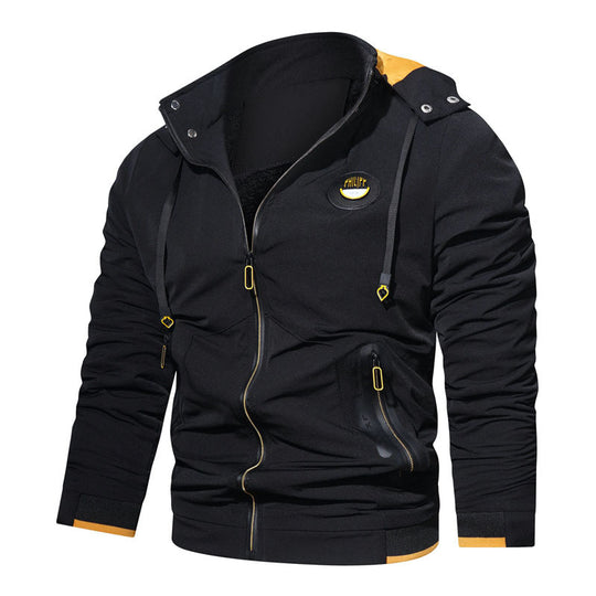 Herren sportlich-urbaner Kapuzenzip-Hoodie mit wasserabweisenden Reißverschlüssen und Logo-Patch Shop Nory