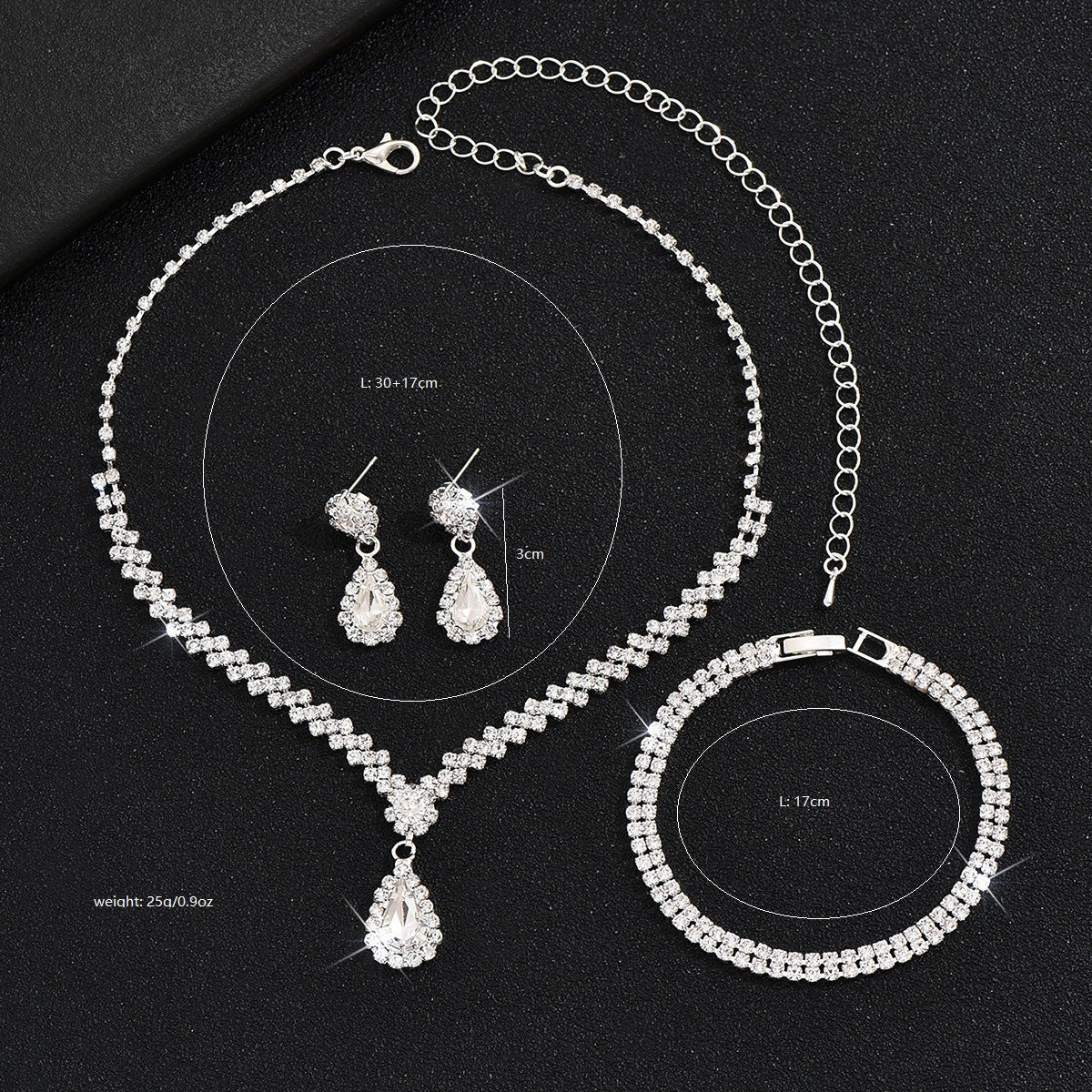 Tropfenpendant und passendes Tropfohrschmuckset für Braut mit kubischem Zirkonia-Halo