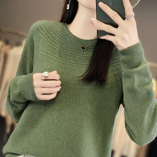 Damen Rundhals-Feinstrickpullover mit strukturierter Passe und Kaschmir-Optik Shop Nory