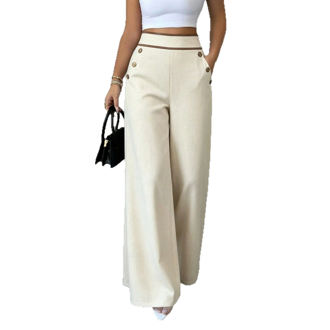 Damen Hochtaillierte Palazzo-Hose mit Zierknöpfen und weitem Bein Shop Nory