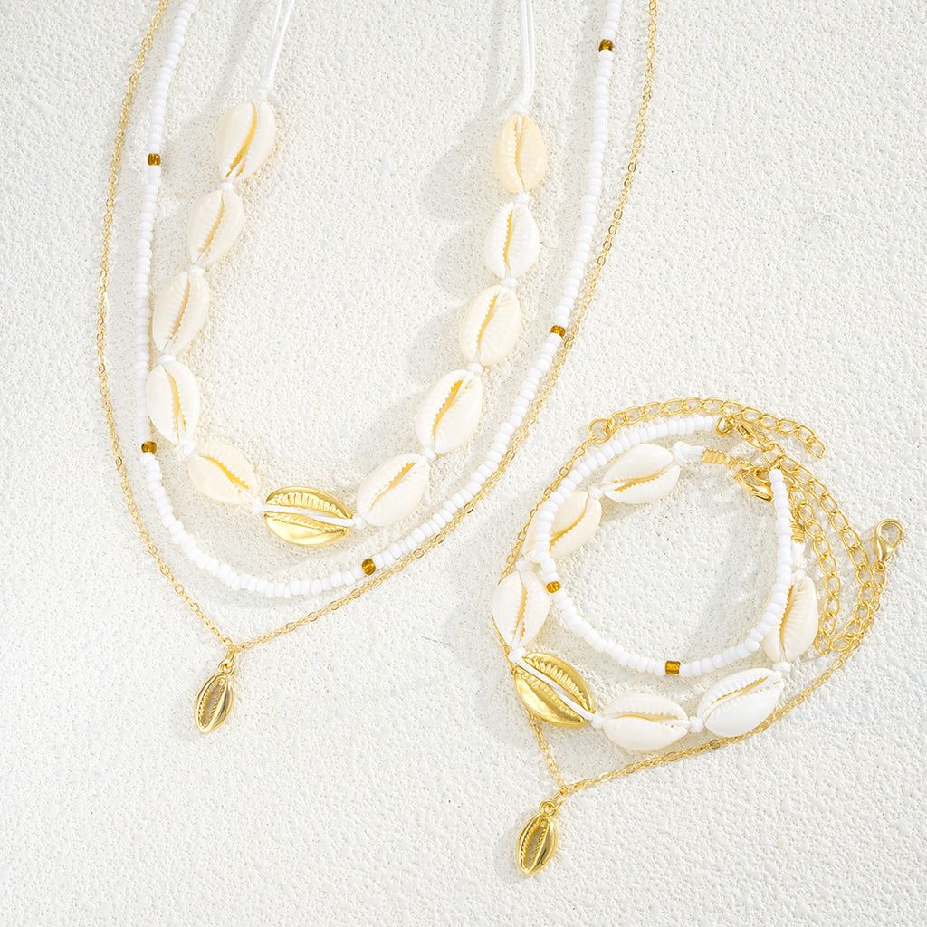 Damen Schmuckset mit maritimen Muschelanhängern und eleganten Ketten Shop Nory