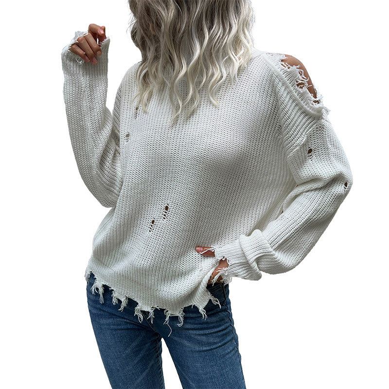 Damen Lässiger Oversized Pullover mit Lochdetails Shop Nory