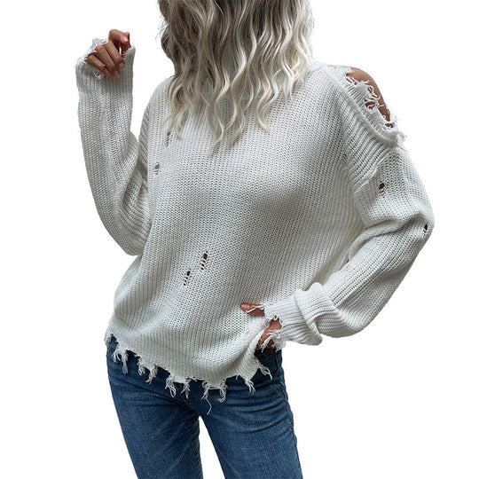 Damen Lässiger Oversized Pullover mit Lochdetails Shop Nory