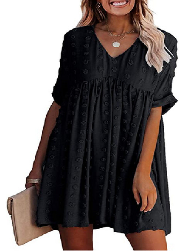 Locker Sitzendes Kurzärmliges Weites Taillenkleid