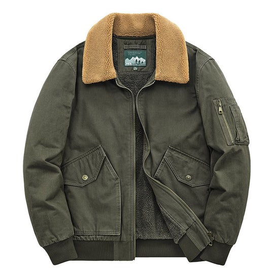 Herren Canvas-Fliegerblouson mit wärmender Teddyfleece-Innenlage und Sherpa-Kragen Shop Nory