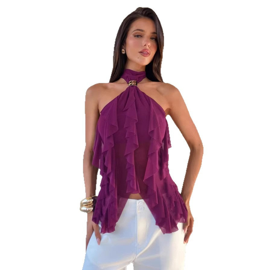 Damen Top mit asymmetrischem Schnitt und dekorativen Rüschen