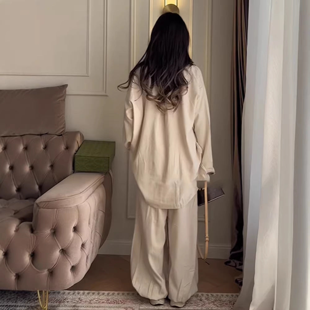 Damen Zweiteiliges Oversize Lounge‑Set mit Stehkragen und dekorativen Knotenverschlüssen Shop Nory