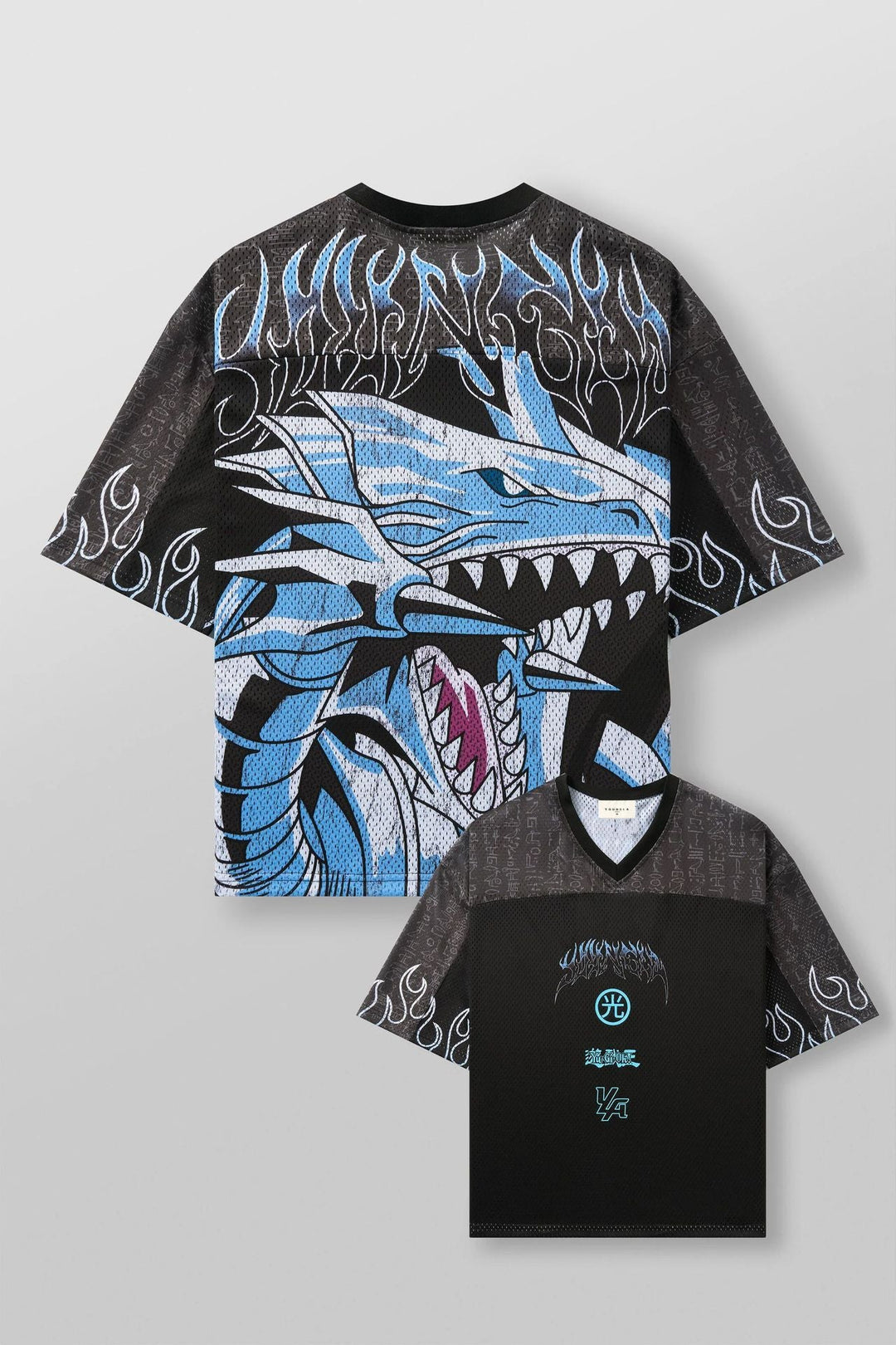 Unisex nan atmungsaktives Netz-Jersey mit großflächigem Anime-Print und V-Ausschnitt