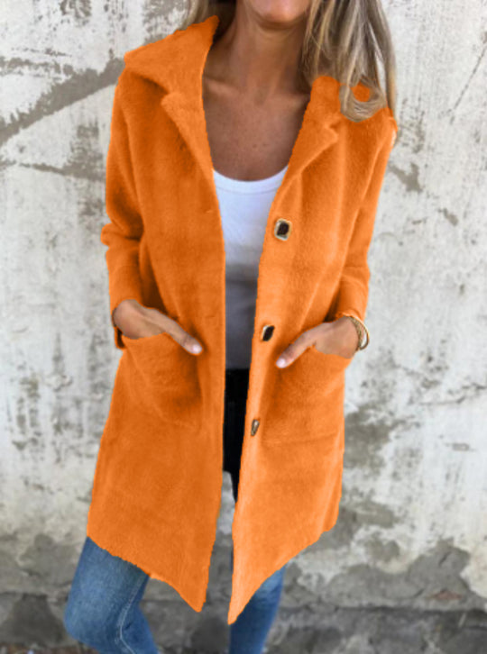 Damen Teddy-Mantel mit Oversize-Kragen, dekorativen Knöpfen und Eingrifftaschen Shop Nory