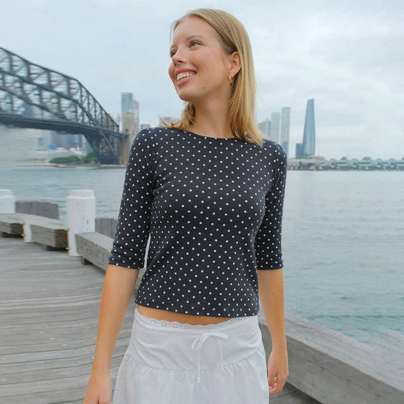 Damen Polka-Dot Langarmshirt mit bequemem Schnitt und modischem Design