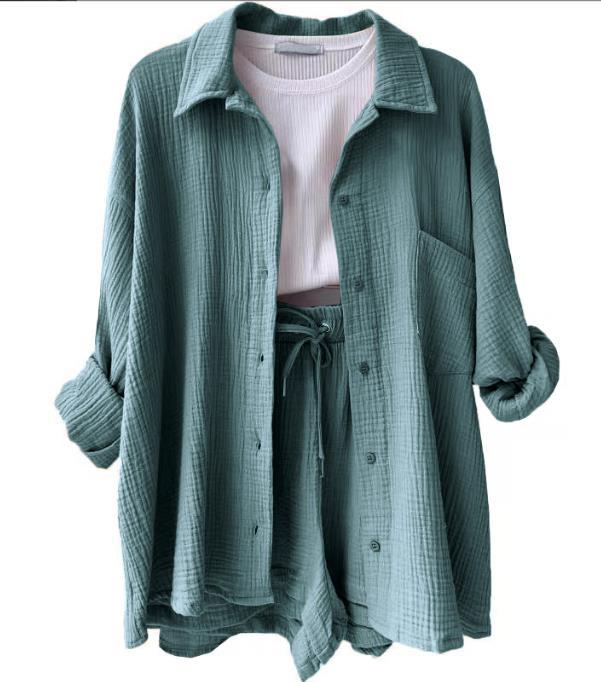 Damen lässiges Oversize-Hemd mit kurzem Schnitt und praktischen Taschen