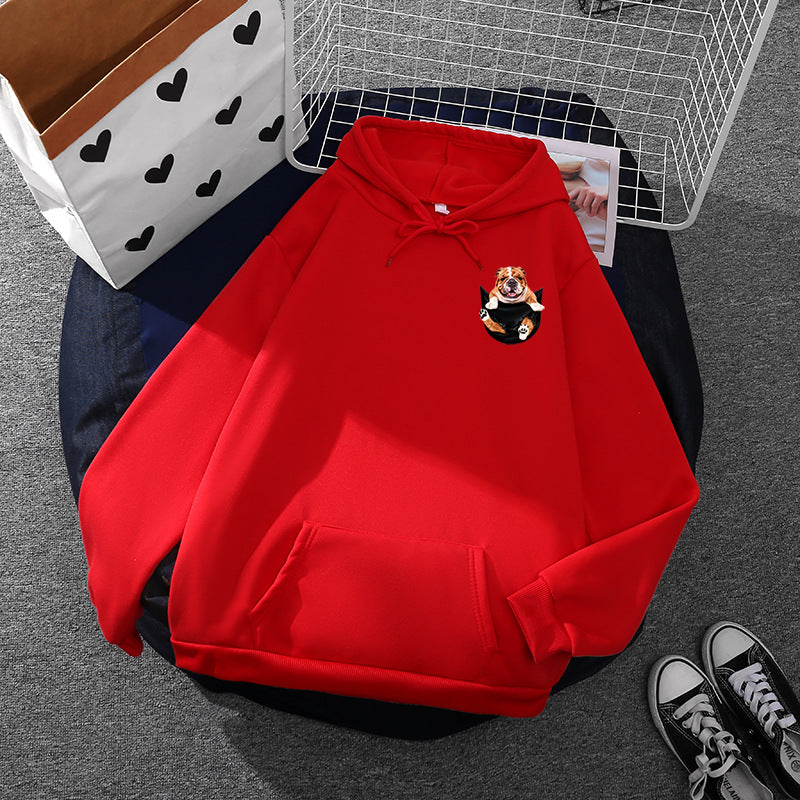 Unisex nan Kapuzenpullover mit Bulldoggen-Taschenpatch, oversized Schnitt und angerauter Fleece-Innenseite Shop Nory