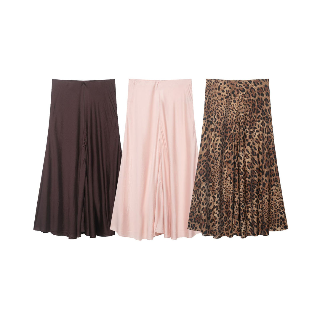 Damen Satin-Midirock mit hohem Komfortbund und ausgestellter A-Linien-Silhouette Shop Nory