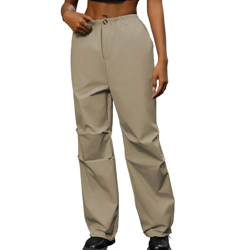 Damen Locker geschnittene Utility-Hose mit hohem Gummibund, Tunnelzug-Saum & verdeckter Knopfleiste Shop Nory