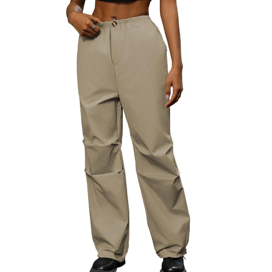 Damen Locker geschnittene Utility-Hose mit hohem Gummibund, Tunnelzug-Saum & verdeckter Knopfleiste Shop Nory