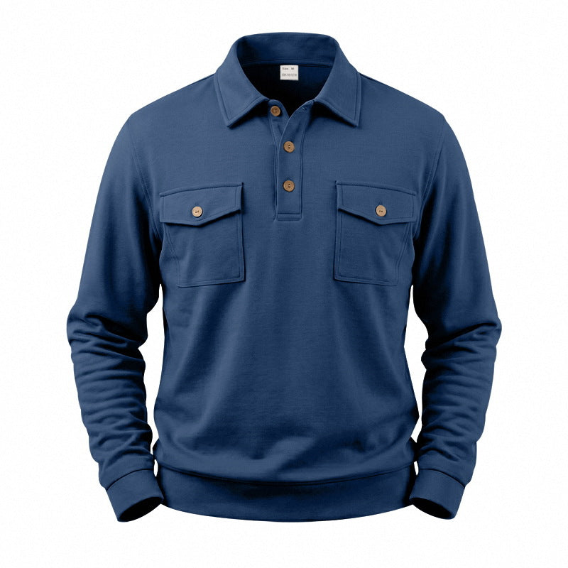 Herren Langarm-Poloshirt mit Knopfleiste und aufgesetzten Brusttaschen Shop Nory
