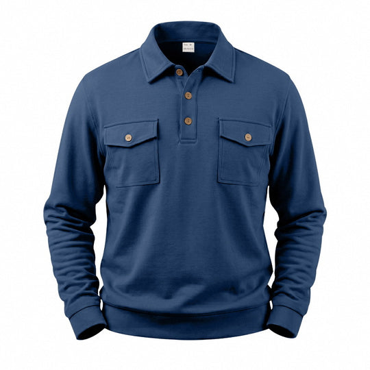 Herren Langarm-Poloshirt mit Knopfleiste und aufgesetzten Brusttaschen Shop Nory