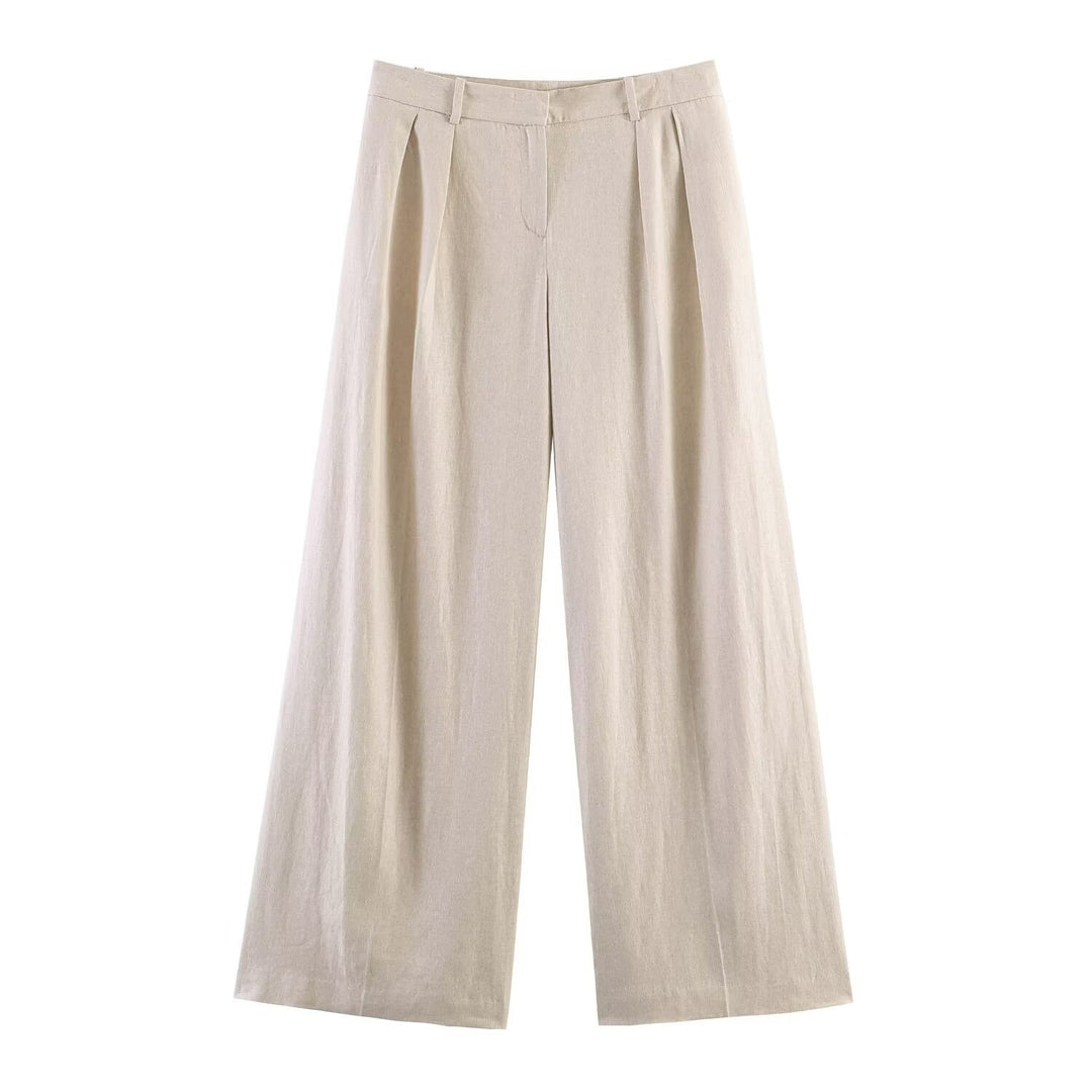 Damen Weite Leinenhose mit Bundfalten und weitem Palazzoschnitt Shop Nory