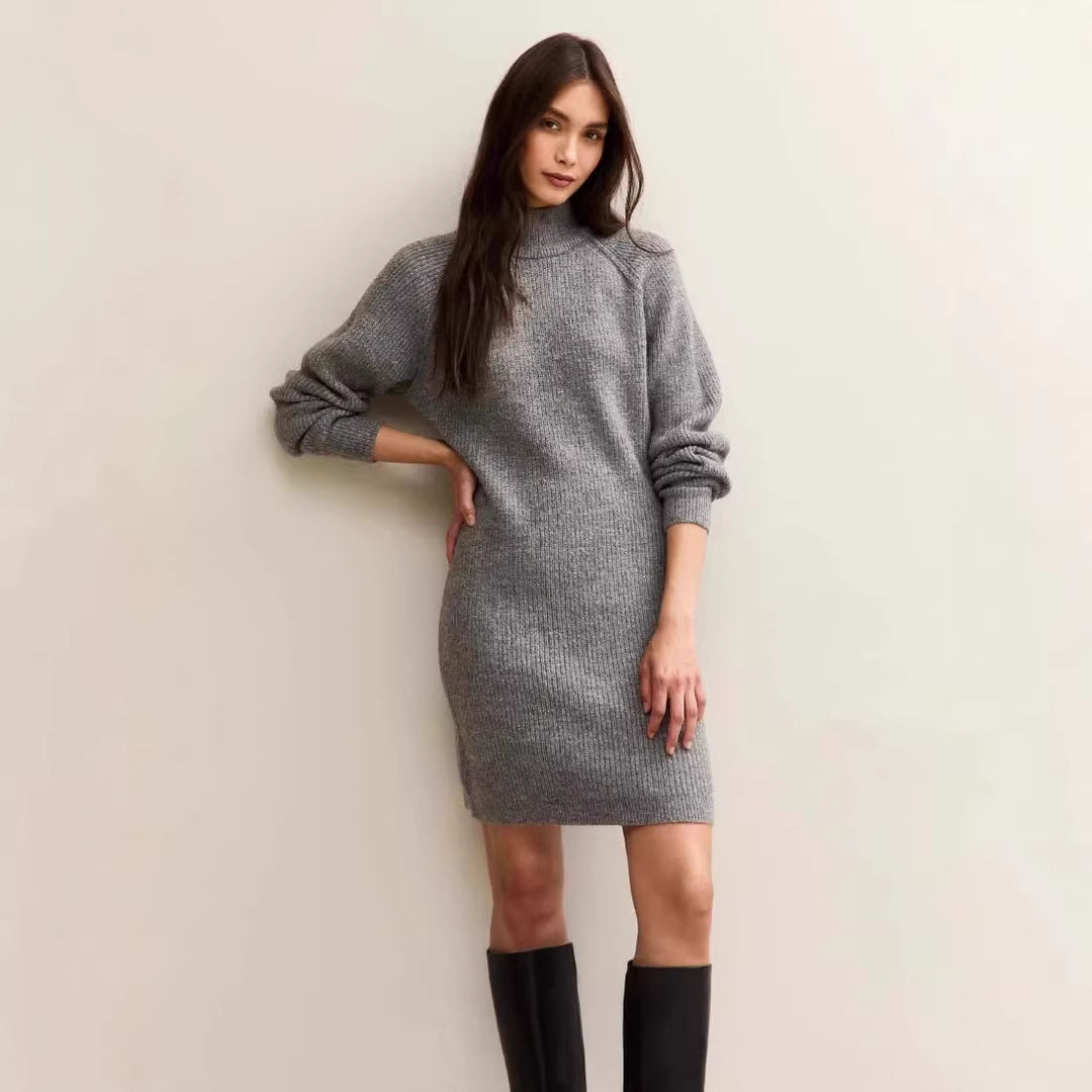 Damen Strickkleid in taillierter Silhouette mit Stehkragen und Raglanärmeln Shop Nory