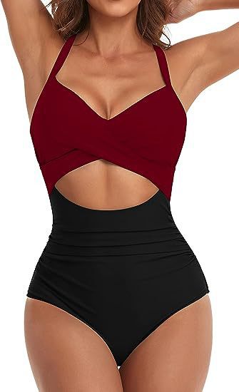 Damen Cut-Out Badeanzug mit Kreuzgurt