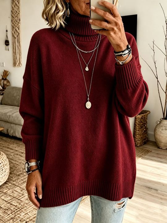 Damen Oversize Rollkragenpullover aus Feinstrick mit gerippten Bündchen und überschnittener Schulter Shop Nory