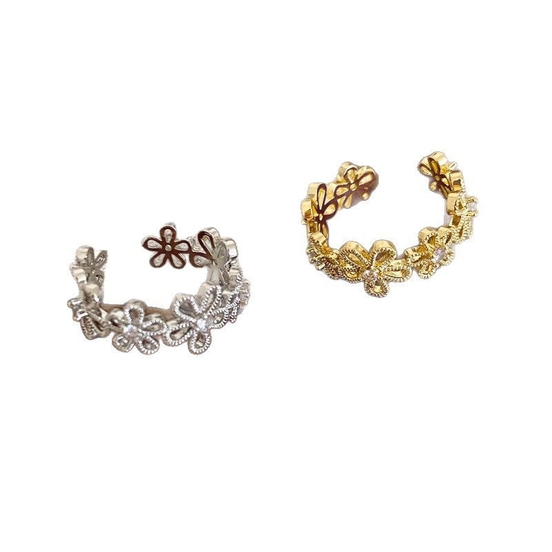 Damen Zarter Blumenring mit funkelnden Zirkonia-Steinen Shop Nory